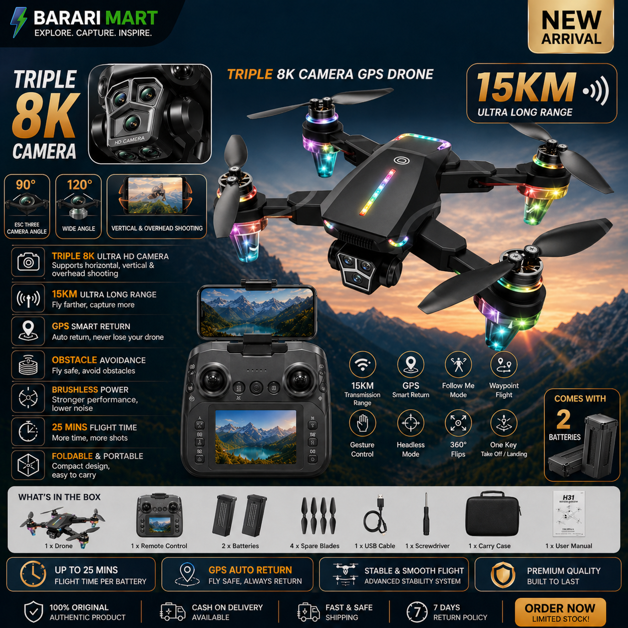 8K Ultra Clear Camera Drone – Foldable GPS Smart Drone with HD Live View & Long Battery Life
