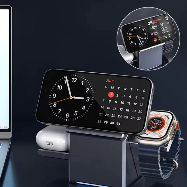 3-in-1 Foldable Magnetic Wireless Charging Station – MagSafe Fast Charger for iPhone, Apple Watch & AirPods | Travel Portable Wireless Charging Dock