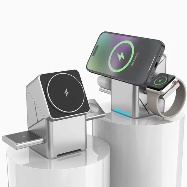 3-in-1 Foldable Magnetic Wireless Charging Station – MagSafe Fast Charger for iPhone, Apple Watch & AirPods | Travel Portable Wireless Charging Dock